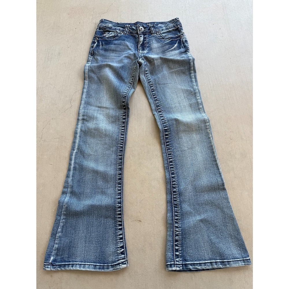 Mudd Y2K Flare Jeans 26" Waist Blue Distressed Low Rise Stretch Denim